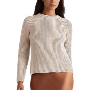 Hixiaohe Women's Sweater 2026 Fall Fisherman Knit Pullover Cascual Solid Color Crewneck Long Sleeve Sweater Top (Large, Cement-marl)