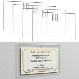 Amyhill 4 Pcs Clear Acrylic Business License Frame for Wall Cosmetology License Frame 8.55 x 3.84 x 0.2 Inch with Hanging Buckle Acrylic Display Certificate Holder for Salon Spa Office Business
