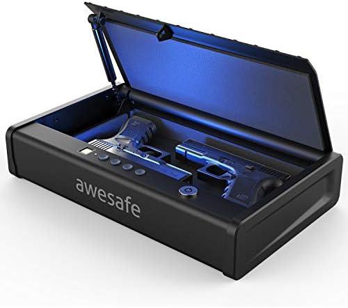 awesafe Gun Safe, Updated Biometric Gun Safes for Pistols, Quick Access Pistol Safe Fingerprint Handgun Safe with Keys and Keypad, Gun Lock Box for Home