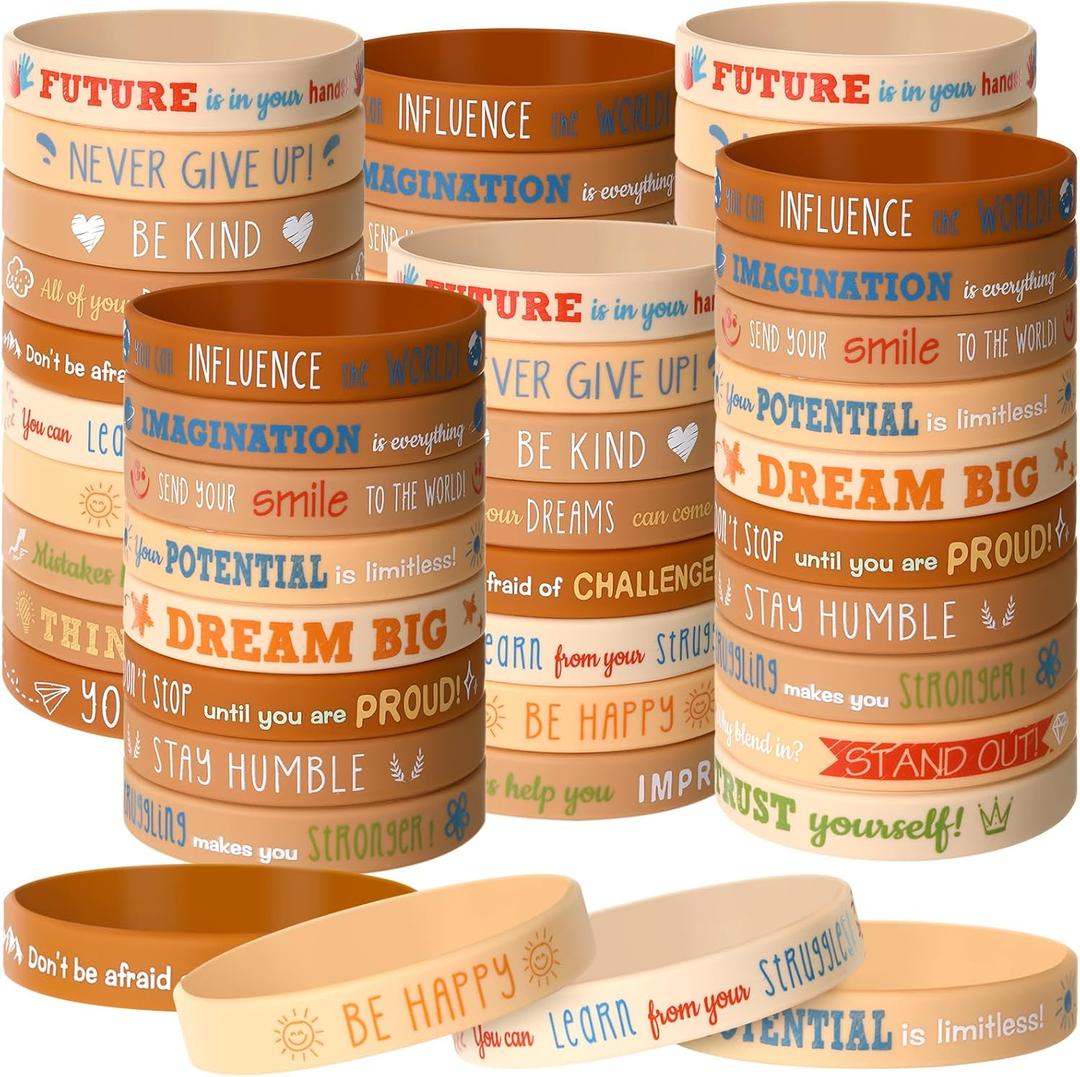 60 Pcs Motivational Silicone Bracelets Motivational Quote Rubber Wristbands Inspirational Silicone Wristband for Kids Children Teens Women Men School Home Office Party Favor Gifts (Orange gradient)