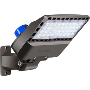 Juyace 150W LED Dusk to Dawn Flood Light, IP65 Waterproof Commercial Wall Building & Shoe Box Fixture, 5000K Daylight Outdoor Security Lighting for Barn, Street, Parking Lot, Warehouse, Yard 110-277V