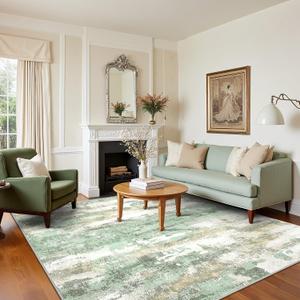 Area Rugs 6x9 for Living Room Bedroom, Modern Abstract Machine Washable Large Green Rug Soft Rug, Low Pile Floor Carpet with Non Slip Backing for Dining Room