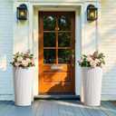 23.6" H Tall Planters for Outdoor Plants Set of 2 - Fluted Large Outdoor Planters for Front Porch Decor with Drainage Hole, Plastic Round Flower Pots Fits Indoor Plants Patio/Garden, White