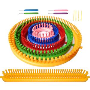 ALIMELT Round Knitting Loom Set Long Knitting Board Weave Loom Craft Yarn Kit DIY Tool Crochet Hooks Knitting Needles Hat Scarf Shawl Sweater Sock Blankets Knitter