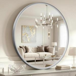 USHOWER Round Bathroom Mirror 36 Inch Nickel Circle Mirror Over Sink Vanity