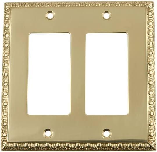 Nostalgic Warehouse Egg & Dart Deco Electrical Outlet Switch Plate Cover (Double Rocker, Polished Brass)