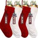 XIMISHOP 4PCS Christmas Stockings, 18inch Large Personalized Cable Knitted Xmas Hanging Stocking Decorations with Name Tags for Holiday Christmas Party Family Decor (Red and White)