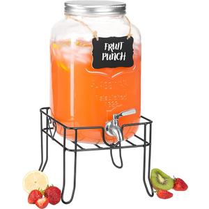 Crutello Glass Beverage Dispenser with Stainless Steel Spigot, 1 Gallon Drink Dispenser Metal Black Stand, Lemonade, Tea, Water, Laundry Detergent - A Family-Owned American Brand