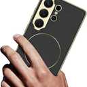 Lunivop Magnetic Case Compatible with Samsung Galaxy S26 Ultra Case PU Leather Back Panel Compatible with Magsafe TPU Silicone Plating Frame for Samsung S26 Ultra 6.9 inch (Black)