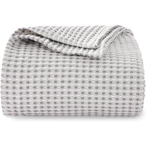 EGOHOME 100% Cotton Throw Blanket for Couch,Cotton Waffle Weave Blanket for All Seasons,Soft Lightweight Breathable Jacquard Dual-Tone Textured Blanket-Sleet Grey,50 x 60 Inches