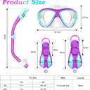 Snorkeling Gear for Kids Ages 5-15, 4 in 1 Mask Fins Snorkel Set with HD Tempered Glass Panoramic View Anti-Fog Mask, Dry Top Snorkel, Adjustable Trek Fins, and Mesh Bag, Kids Snorkel Set for Youth (Purple,LightBlue)