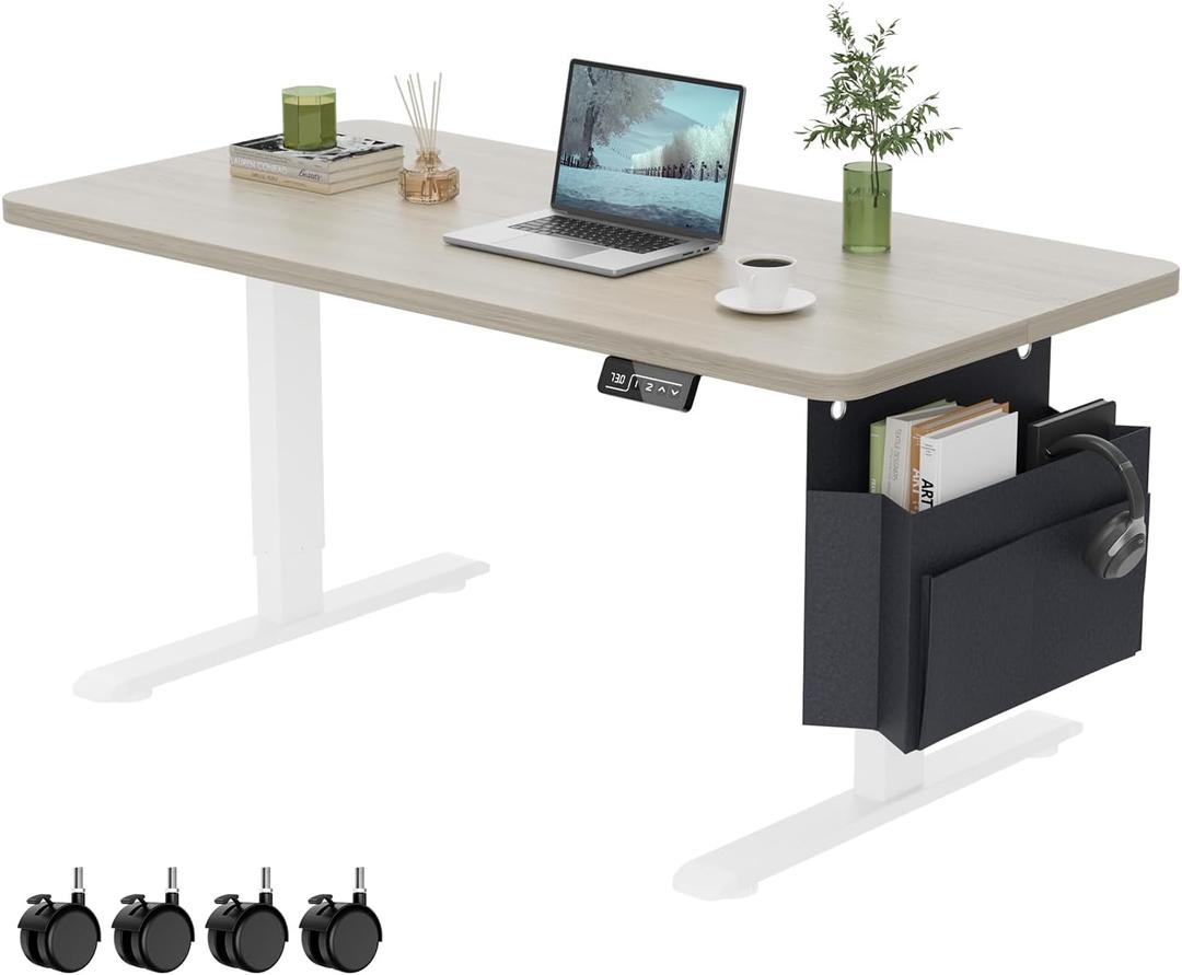 Coffee Table, Height Adjustable Electric Coffee Table with Storage Bag Lift Tabletop Dining Table Office Table with Lockable Wheels for Living Room (Grey Oak Look, 40 x 24 Inches)