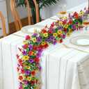 2 Pack Artificial Daisy Flower Garland,5.9FT UV Resistant Fake Floral Vine Silk Hanging Spring Summer Wild Flower Garland for Home Mantle Garden Wedding Backdrop Decor (Red Yellow Purple)