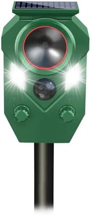 Solar Animal Repellent,Ultrasonic Cat Repellent Outdoor with Motion Sensor,Waterproof Deer Repellent with Flahing Light Defender Mouse,Squirrel,Raccoon,Skunk,Rabbit,Dog for Yard Farm Garden-2 Pack