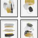 Abstract Brush Stroke Wall Art: Bedroom Living Room Framed Modern Geometric Shape Painting Print 4 Piece Minimalist Watercolor Gold Foil Picture Contemporary Artwork Decor for Home (16"x20"x4 Pcs, No.1)