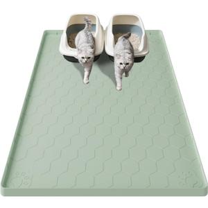 Cat Mat for Litter Box, 40" X 28" Large Silicone Cat Litter Trapping Mat, Waterproof Cat Litter Mat, Soft on Kitty Paws, Urine-Proof, Non-Slip Kitty Scratch Pad for Floor(Green)
