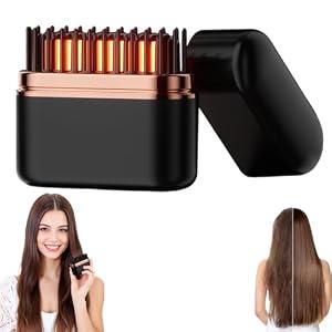 2026 Upgraded Mini Hair Straightener, 3 Temps Fast Heating Anti-Scald Casing, Rechargeable Portable Hair Straightener Brush for Short/ Long Hair, Comb for Travel (Black)