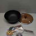 WANGYUANJI Cast Iron Wok Pan with Lid, 10.2 Inch Small Flat Bottom Stir Fry Skillet, Uncoated Traditional Chinese Iron Pot for 1-2 People, Compatible with Induction & Gas Stoves (steel Spatula-WOK)