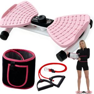 FLÉCHA Waist Twister Machine Exercise, Ab Workout Equipment, Waist Twisting Exercise Board with Digital Counter, Tracks Time Twists Calories, Non-Slip Core Trainer, 300 lb Capacity, Twist Board with Sweat Belt & Virtual Workout Plan, Resistance Bands, Pink/White