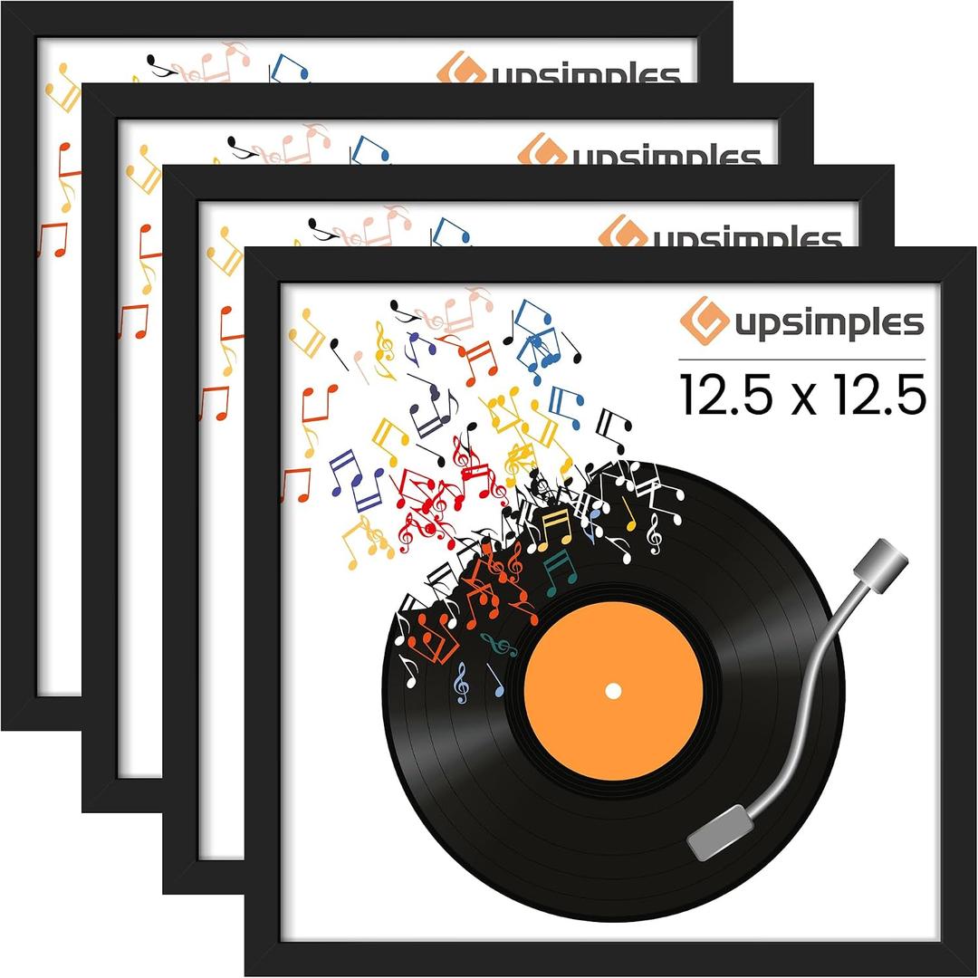 upsimples 12.5x12.5 Record Frame, Vinyl Frames for 12inch Album Cover, Wall Display for Home Decor, Black, 4 Pack