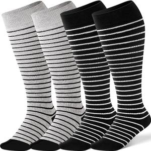 2 Pairs Bamboo Plus Size Compression Socks Wide Calf for Women and Men 15-20 mmHg Knee High Support Stockings for Circulation