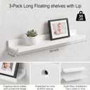 WOPITUES Floating Shelves for Wall, 56" Picture Ledge Shelf with Lip, White, 56in