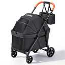 Foldable Pet Stroller Small Dogs Cats Up to 70 lb All-Terrain, Black