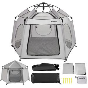 Asweets 4 in 1 Pop Up Playpen Indoor and Outdoor Portable, Lightweight Baby Playpen with Travel Bag,Baby Beach Tent and Play Toddler Play Yard Canopy(Grey)