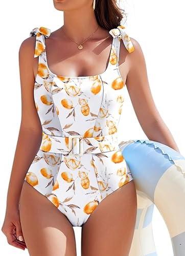 AI'MAGE Women's One Piece Swimsuit 2025 Tummy Control Swimsuits Slimming Bathing Suits Belted Swim Suit Swimwear, Small