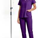 Meidiero Scrubs for Women Set - Stretch V-Neck Scrub Top & Jogger Pants with 8 Pockets, Soft Breathable Medical Nurse Uniform - Eggplant XL