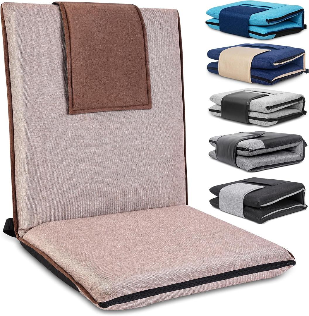 Floor Chair with Back Support 14-Position Adjustable Floor Chair Portable Ground Seating for Adults & Kids Foldable Meditation Seat with Japanese KOYO Bearings & Washable Linen Cover (Coffee), 34.25 inches x 17.32 inches x 2.75 inches
