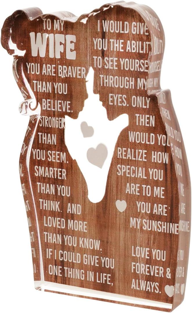 Valentine Day Acrylic Plaque Sign Romantic Gifts Engraved To My Wife for Home Acrylic Desk Decor Boyfriend Girlfriend Anniversary Birthday Gift Ideas for Her Him Couple Gift