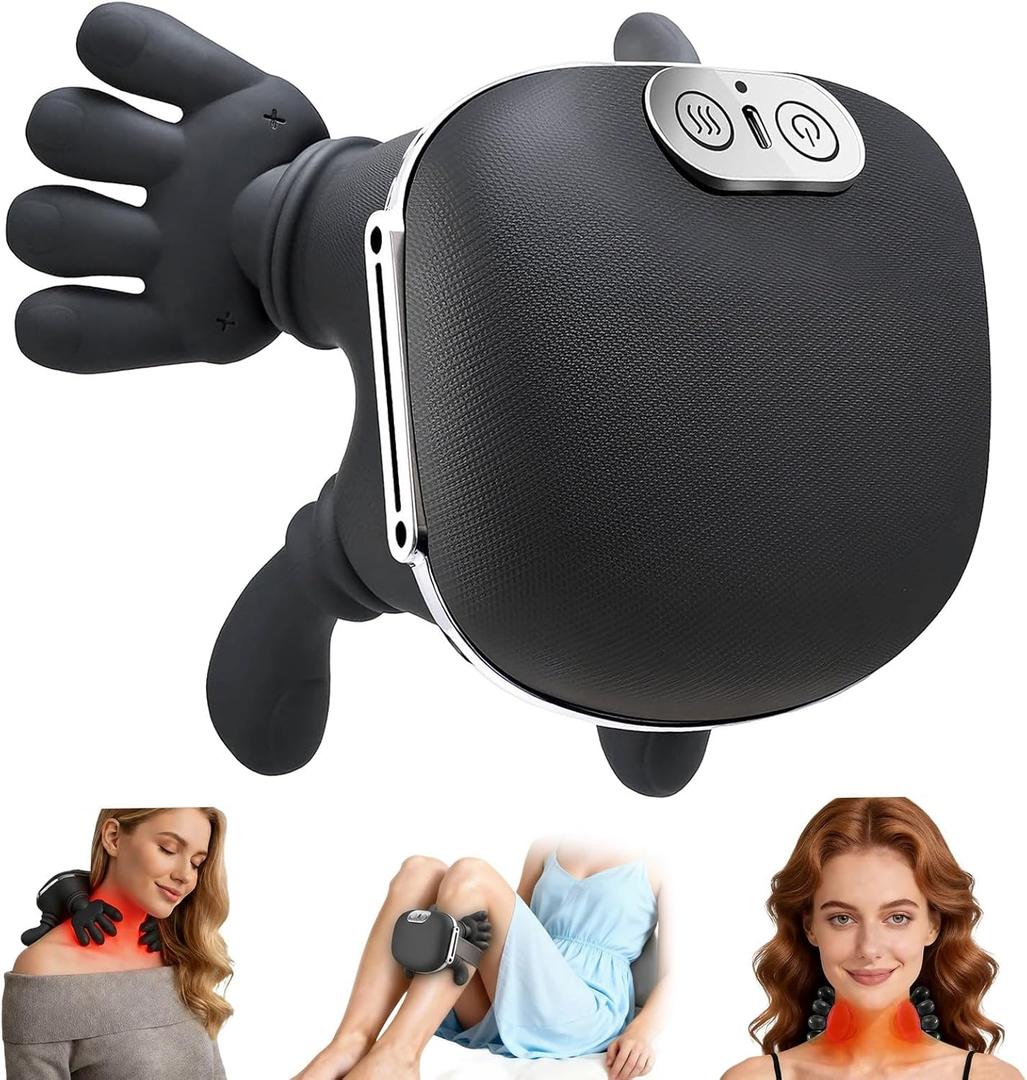 Shoulder & Neck Massager with Heat, 4D Bionic Heated Neck Massager with Fingers Simulates a Real Palm Massage for Comfort, 3 Intensity Levels + 2 Heat Settings Relax Muscle Tension