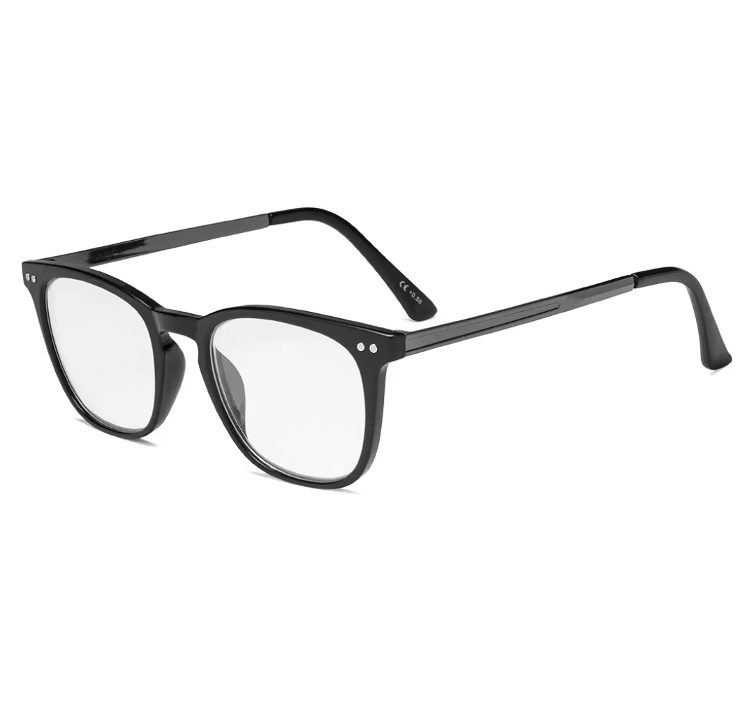 Eyekepper Readers Retro Square Plastic Frame Metal Arms Reading Glasses Black +2.75