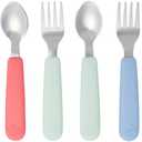Pandaloo Kids Silverware with Soft Silicone Handle | Toddler Fork & Spoon Set (6pcs) | Toddler Utensils | Food-Grade Silicone + Stainless Steel | Dishwasher Safe | Encourages Independent Eating (Pink/Sweet Sage Baby Blue)