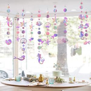 52ft Irish Mermaid garland Banner Hanging Party Decoration Set Jellyfish Starfish Pearl Shell coral Laser Paper Rainbow Under Sea Theme Birthday Girl Baby Shower Under Ocean Party Decor Supply