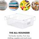 Granrosi Extra Large Stackable Wire Baskets for Organizing Set of 2 White Wire Storage Baskets with Handles; Snacks & Chips Organizer for Pantry; XL Metal Storage Bins for Pantry