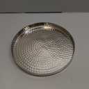 MyGift 11 Inch Silver Round Tray - Hammered Metal Serving Tray & Decorative Silver Platter for Vanity Display - Handcrafted in India