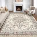 8x10 Area Rugs Living Room: Washable Boho Large Neutral Vintage Soft Rug Stain Resistant Farmhouse Non Slip Indoor Floor Carpet for Bedroom Nursery Kids Playroom Office Dining Room Home Decor- Brown