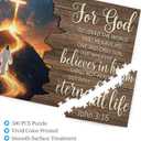 Christian Jigsaw Puzzles 500 Pieces for Adults, John 3:16 with Jesus' Path to Glowing Cross Under Stars, Uplifting Bible Verse Wooden Puzzle, Faith-Based Gift
