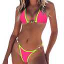 ATENGNES Women's Triangle Thong Bikini Sets Sexy Brazilian String Chain 2 Piece Swimsuit Cute Bathing Suit Rose, Size M