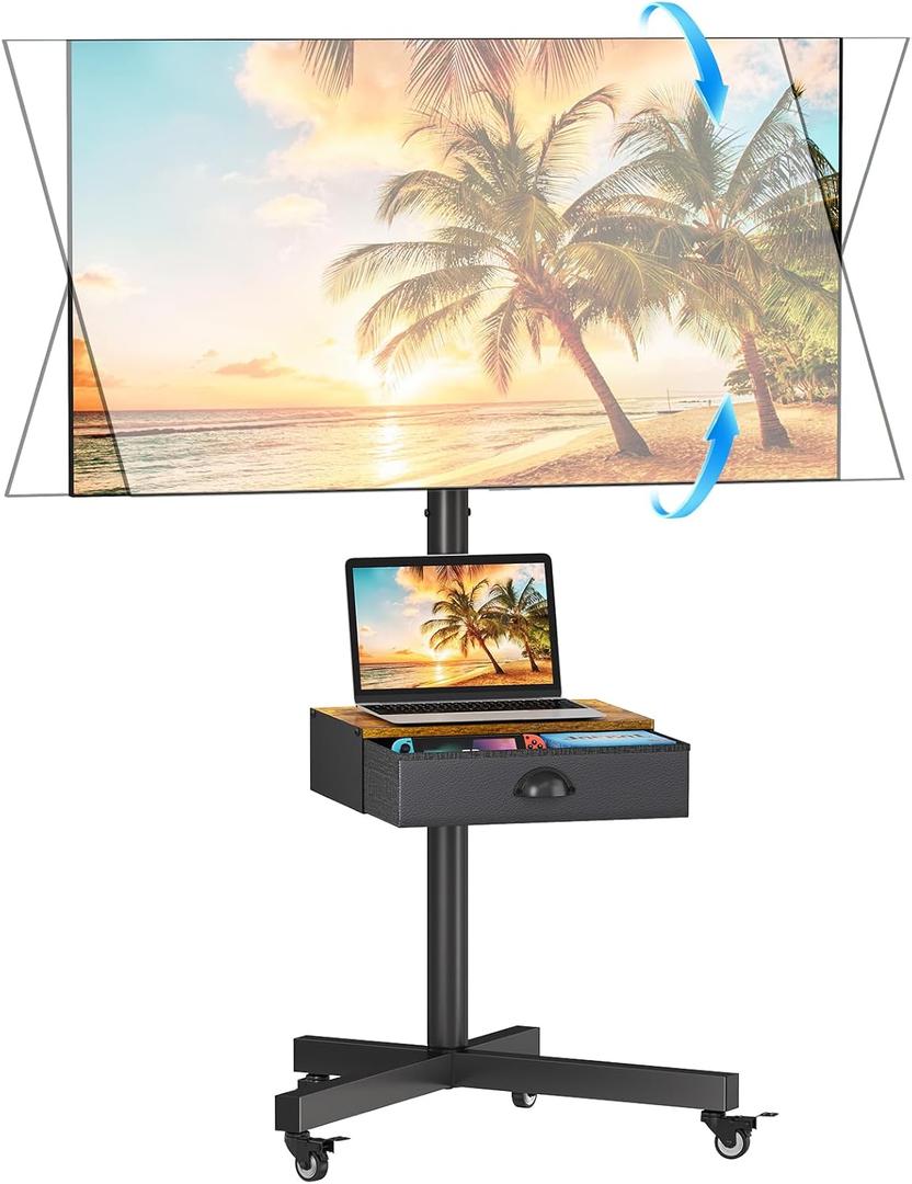 Mobile TV Stand with Drawer for 23-60 Inch Flat/Curved Screen,Tilt Rolling TV Cart on Wheels with Adjustable Height Portable TV Floor Stand Holds up to 50 lbs for Indoor Outdoor Max VESA 400x400mm