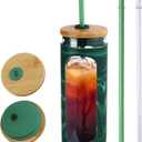 Kodrine 20oz Glass Tumbler with Straw and Lid, Iced Coffee Cups with Bamboo Lids, Glass Cups for Cold Drinks, Smoothie Cup with Silicone Sleeve for Travel, Work, BPA FREE-Green