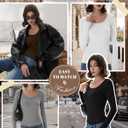 Ficerd 4 Pack Women's Scoop Neck Tops Long Sleeve Slim Fit T-Shirts Stretchy Tight Casual Plain Layering Shirts Tees (M)