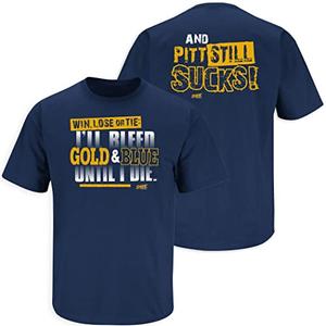 Smack Apparel West Virginia Football Fans. I'll Bleed Gold & Blue Until I Die. Navy T-Shirt, Blue, L 