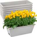 8pcs Window Box Planter, 17 Inches Flower Window Boxes, Rectangle Planters Box with Drainage Holes and Trays, Plastic Vegetable Planters for Windowsill Patio Garden Home Decor Porch Yard (Gray)