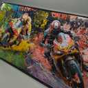 Motorcycle Wall Art, Graffiti Motorcycle Pictures Wall Decor, Racer Sports Canvas Prints Painting, Modern Large Framed Artwork For Living Room Office Bedroom Bathroom Corridor 60"x 30"