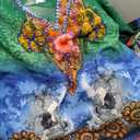 V-neck printed kaftan tunic or beach cover-up with embellished beadwork and floral/abstract patterns