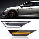 AUTOXBERT LED Side Marker Lights for Honda Civic 10th Sport Si 2016-2021 Civic Coupe Sedan Hatchback Front Turn Signals Sequential Amber & White (Smoked Lens)