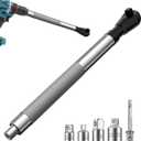 Offset Extension Wrench Impact 1/ 2", Right Angle Impact Wrench Extender for Drill, Electric Ratchet Wrench for Tight Spaces, with 4 Socket